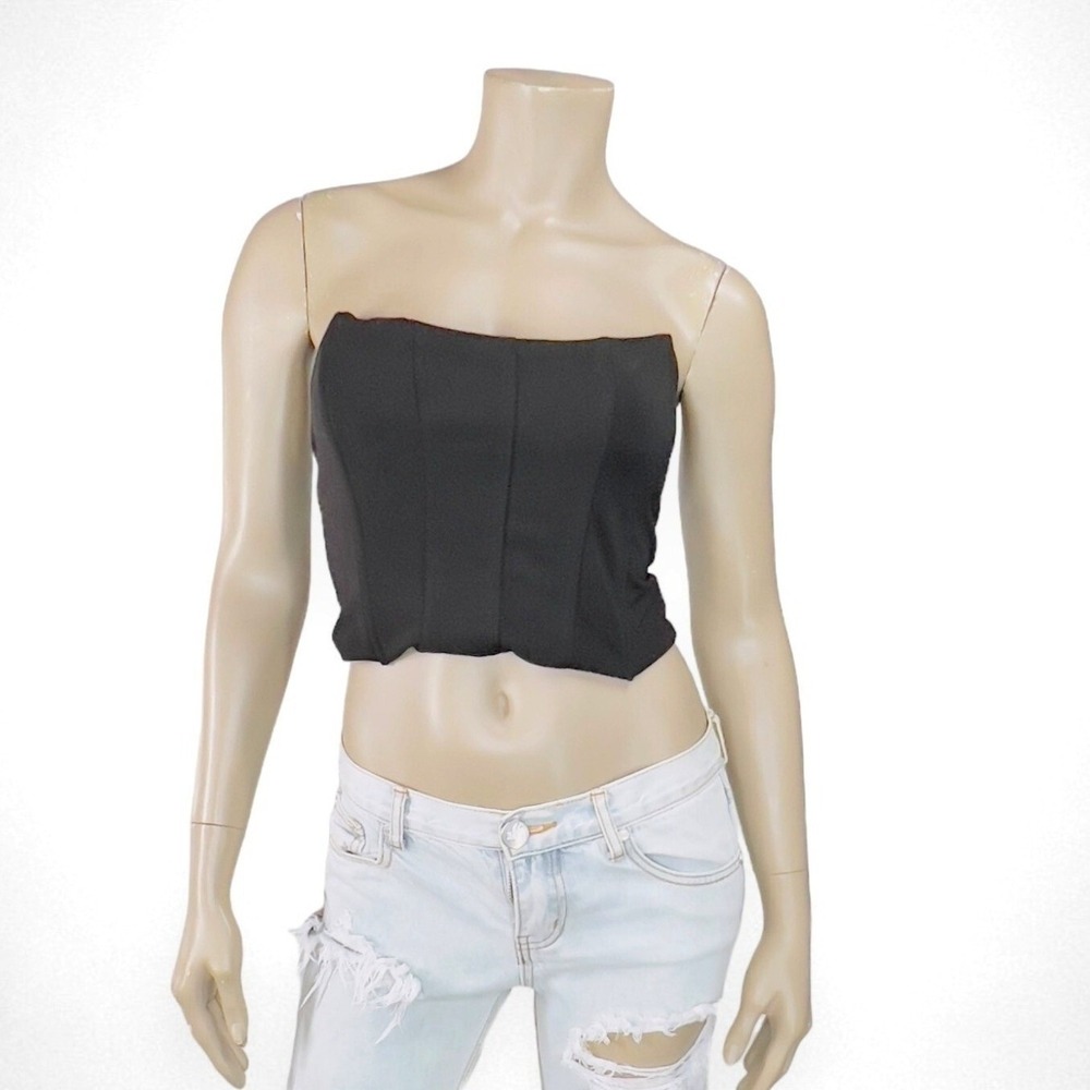 NWT NASTY GAL Small Cropped Strapless Seam Detail Corset Black Top Summer
